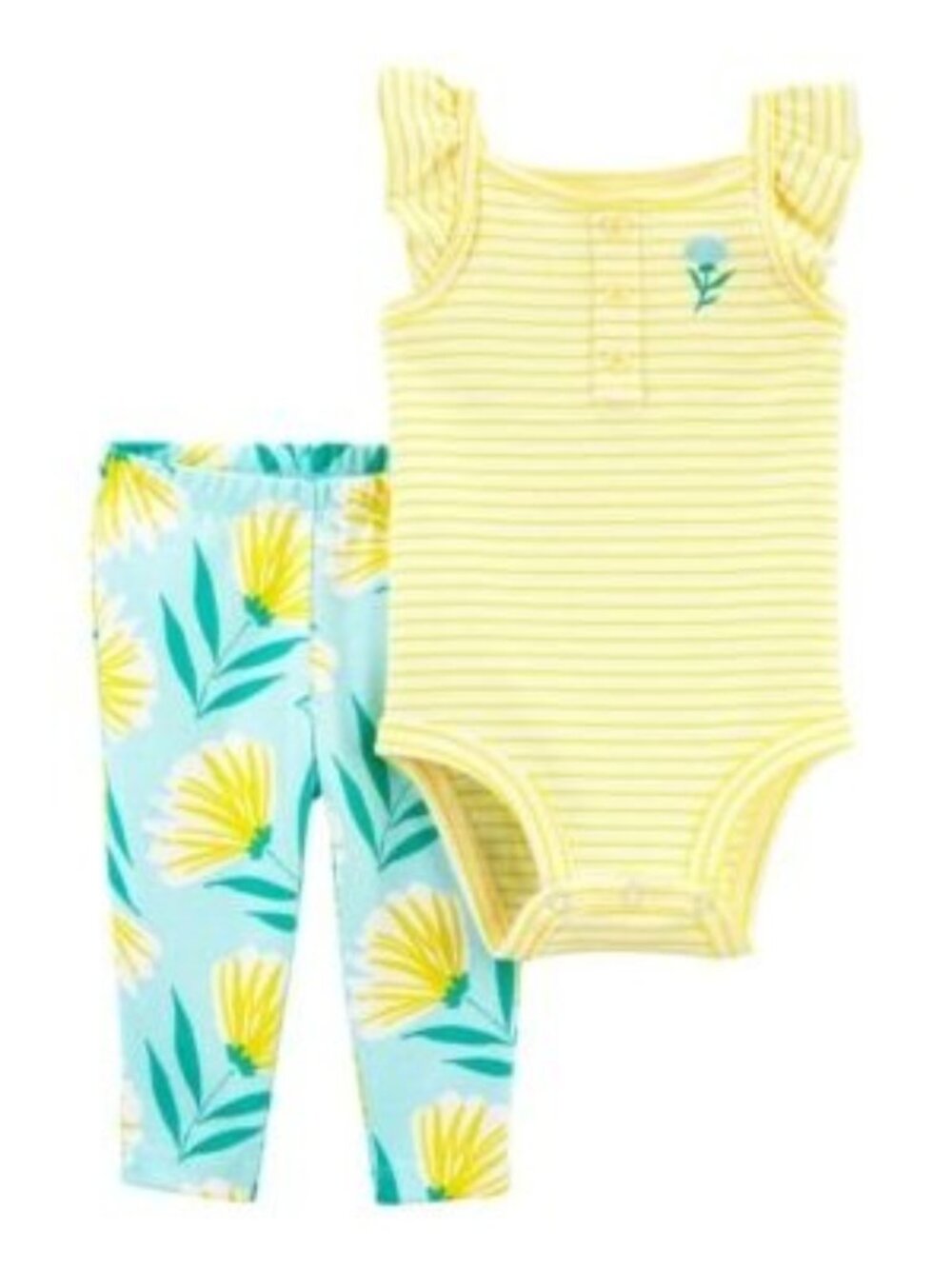 Carters Baby Girls Yellow Striped Bodysuit & Floral Pants Set Newborn Cotton